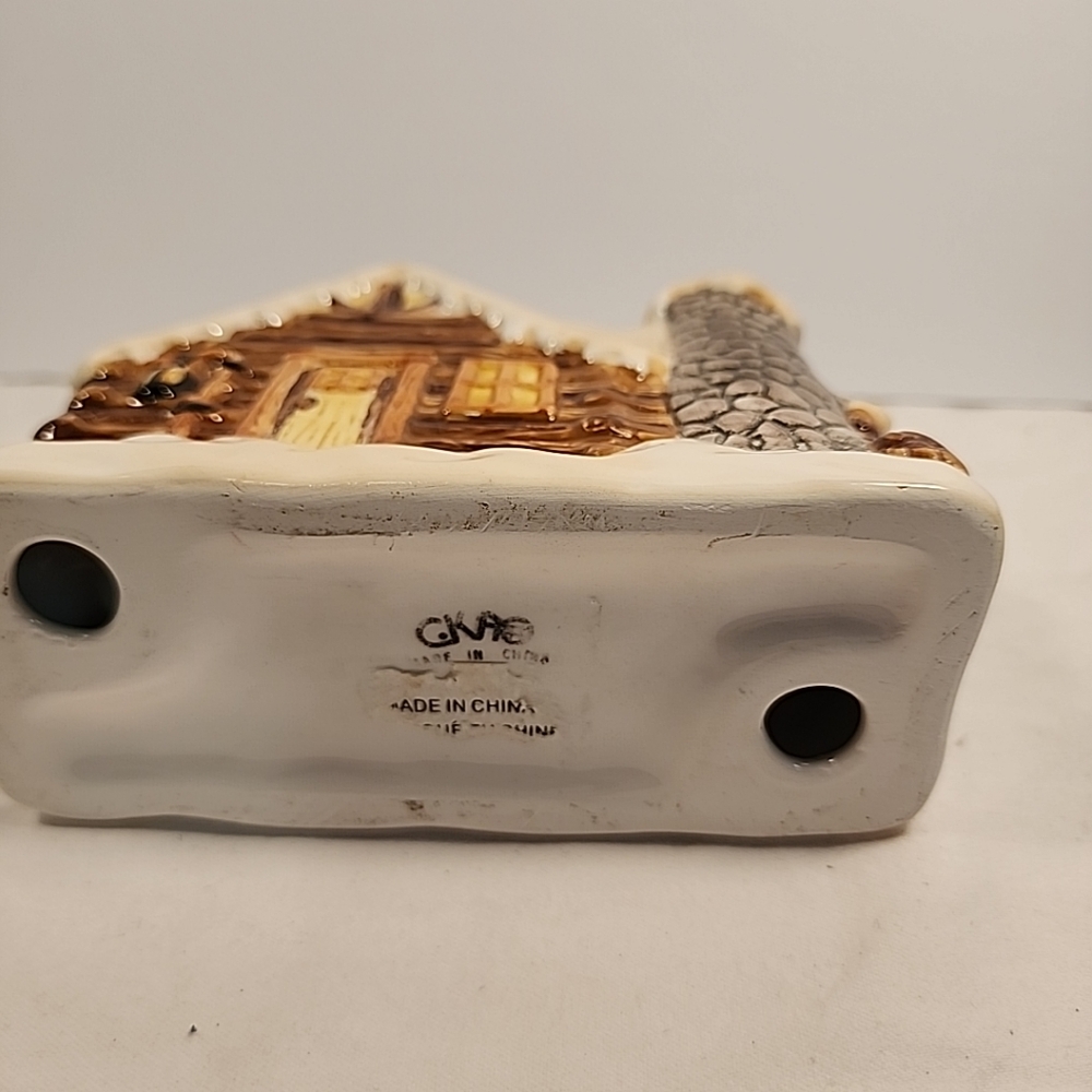 Vtg GKAO Ceramic Napkin Holder Cabin In The Woods WinterTrees Country Cottage - Picture 4 of 11